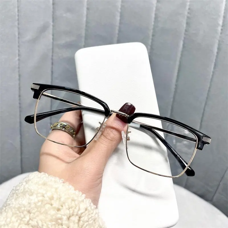 Kính mắt nửa gọng kim loại, Vintage, thời trang Hàn Quốc, chống Xanh da trời ánh sáng, khung lông mày, chống bức xạ