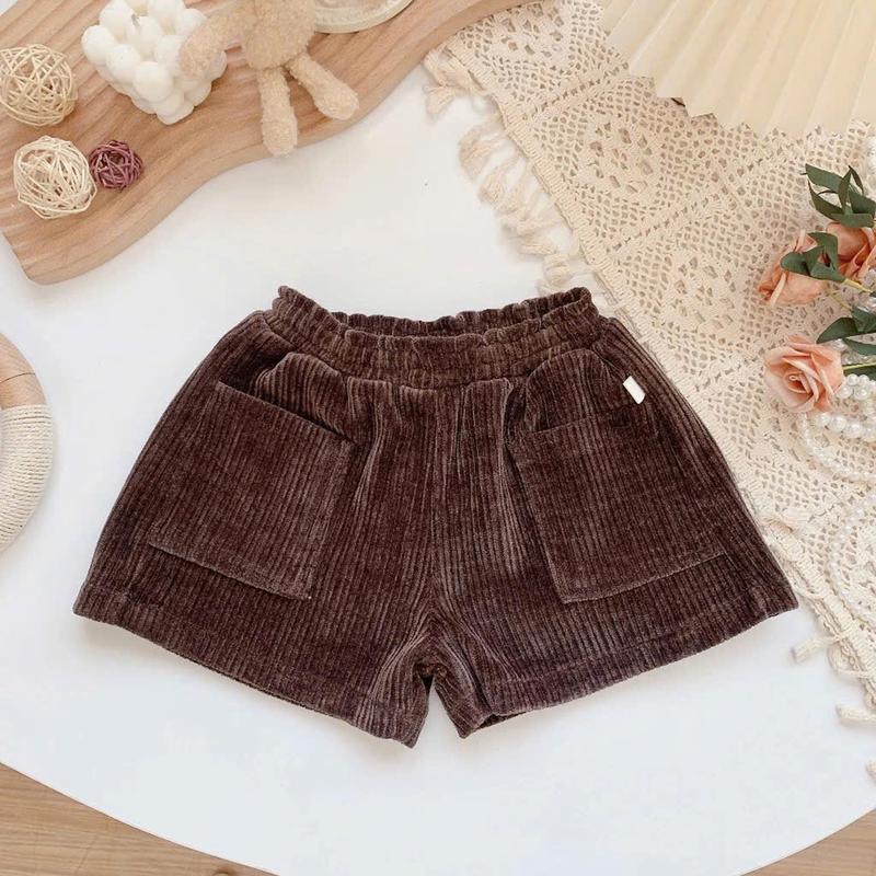  Q033 -  10-25kg  Quần short quần đùi nhung cho bé trai bé gái phối túi vải nhung tăm cao cấp 