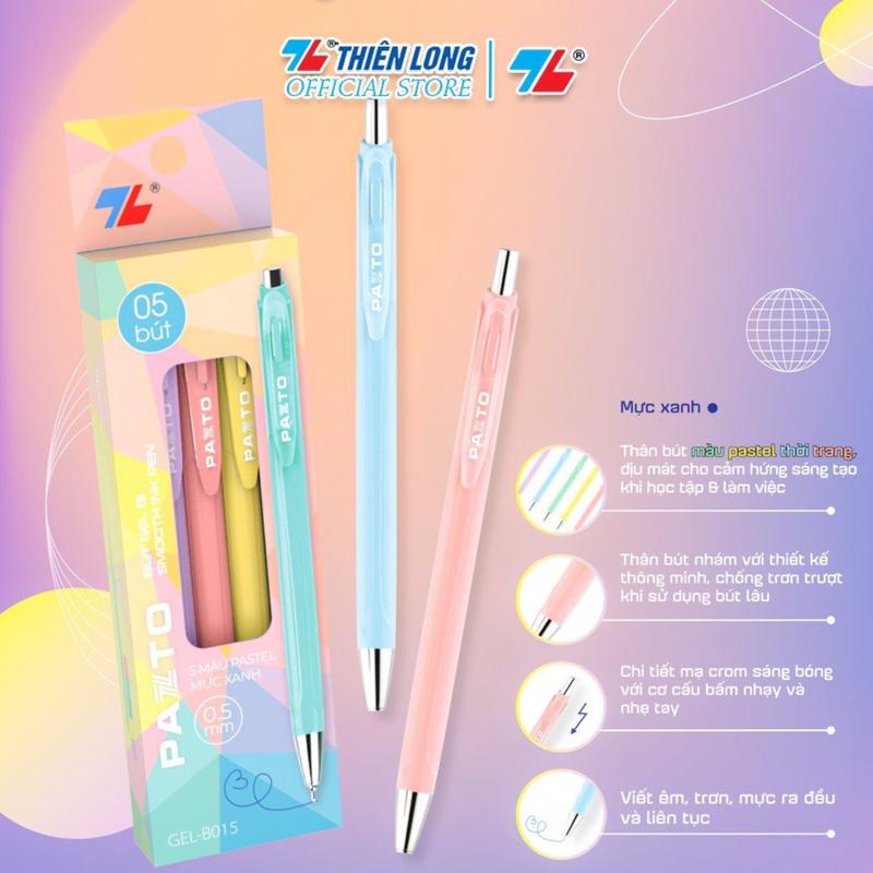 [Có Quà Tặng Kèm]Bút gel B màu Pastel Thiên Long Pazto GEL-B015 - Mực xanh (5 cây) bút đồdùn g