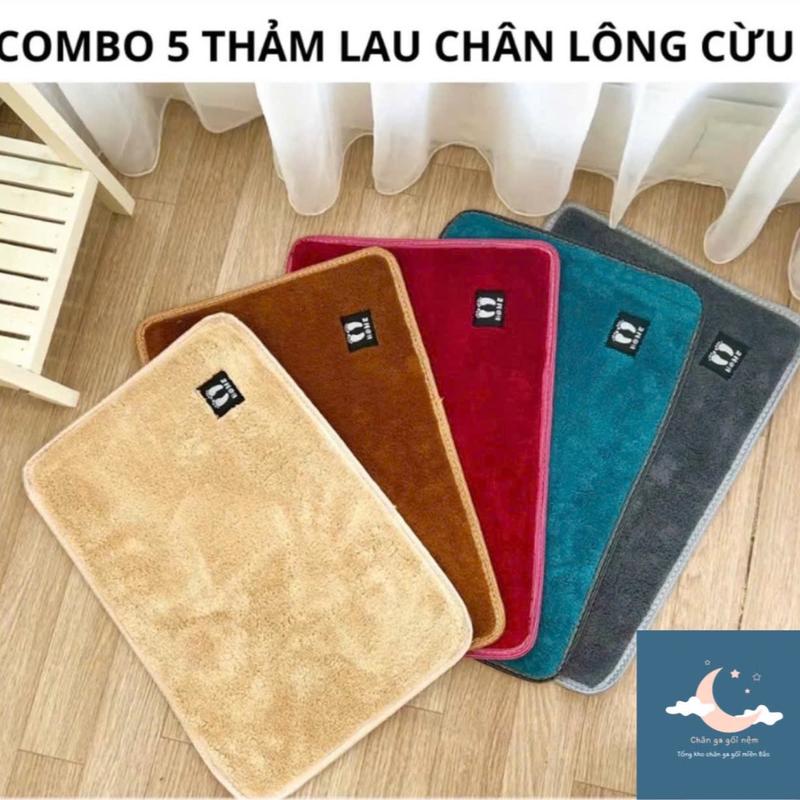 COMBO 5 Tấm Thảm Lau Chân Lông Cừu mềm mịn chống chơn trượt thấm hút tốt kích thước 40x60cm