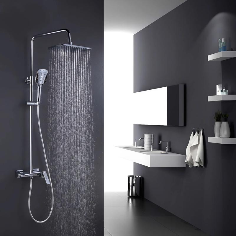 TBALL MÃ T16 bộ sen cây tắm đứng chất liệu bằng đồng mạ crom sáng bóng , bao gồm bá sen to , bát sen nhỏ , vòi xả đáy dùng trong phòng tắm .