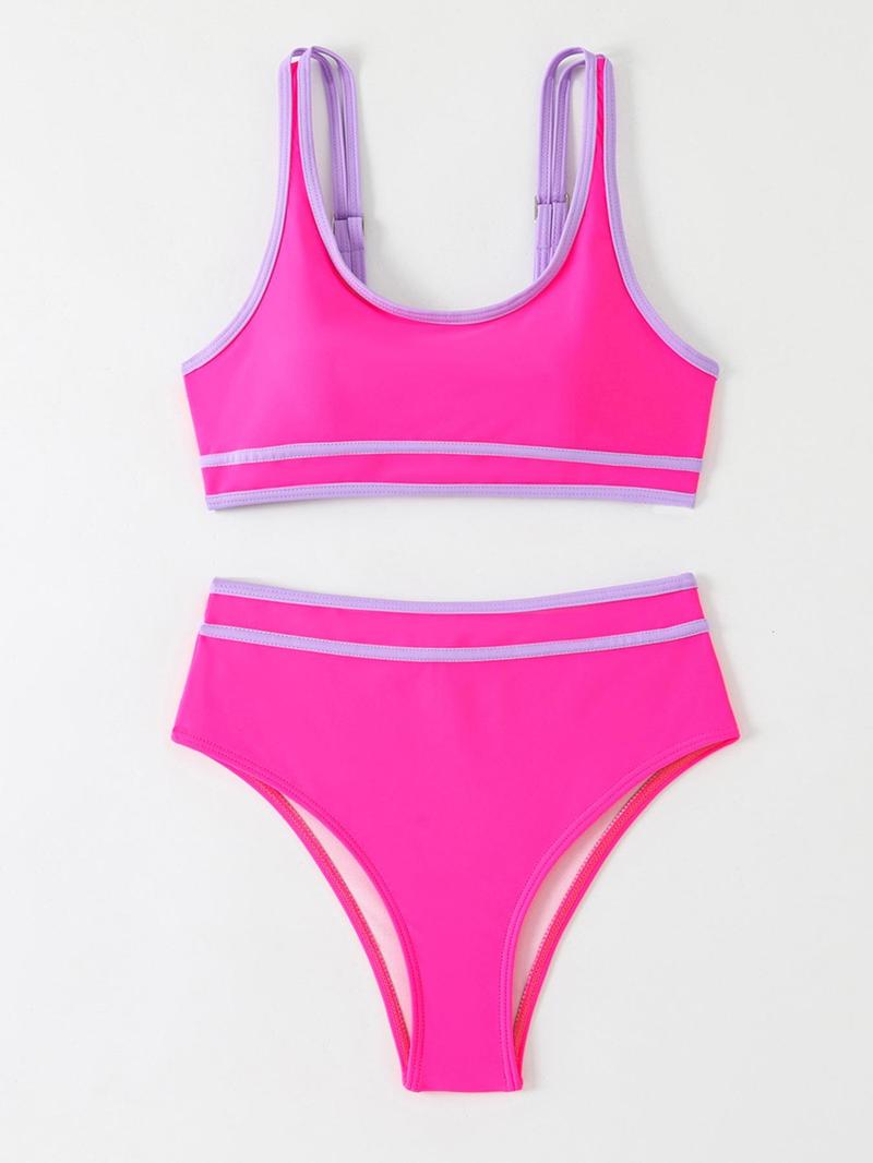 Product Introduction of Women's Solid Color U Neck Bandeau Bra & High Waist Panty Bikini Set, Casual Fashion Chic Swimsuit Set for Beach Holiday Vacation, Ladies Swimwear for All Seasons 3