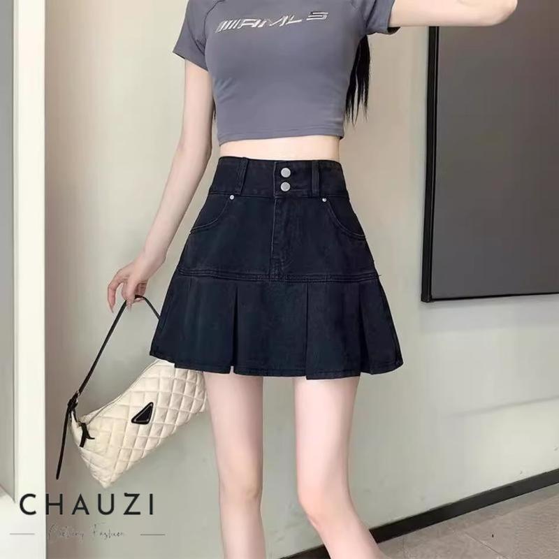  Chân Váy Jean Ngắn Chân Váy Denim Cạp Cao Dành Cho Nữ Hàng MớI Về Mùa Hè Phong Cách Đơn Giản Và Mỏng Kiểu Chữ A  Cỡ Nhỏ Chân Váy Xếp Ly Màu Đen chân Váy Bò CV675 Women Nhung Voan 