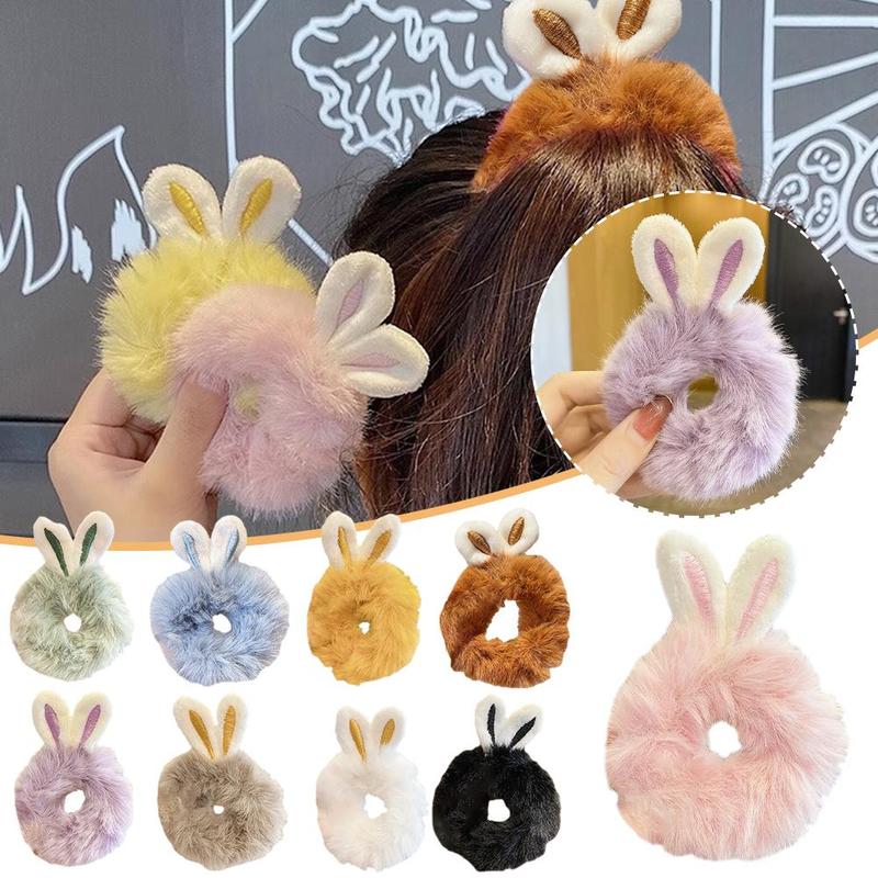 Elastic Hair Rabbit Ear Hair Korean New Rabbit Ears Plush Scrunchies Imitation Rabbit Fur Hair Band Ponytail Holder 5