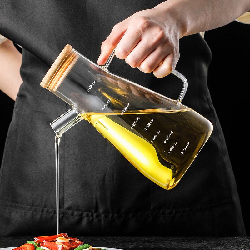 Product Introduction of Botol Minyak Goreng Borosilicate Glass Wadah Kaca Oil Pot Leak Proof Tutup Kayu 700 ML 1