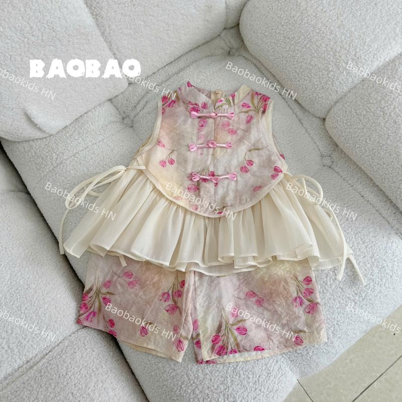 [BAOBAO] SET ÁO YẾM CÁCH TÂN HOA TULIP KÈM QUẦN CHẤT TƠ ĐŨI MỀM CHO BÉ GÁI -M546 bộ  đồ  bé  gái set chobe gai xinh setao  quan  begai