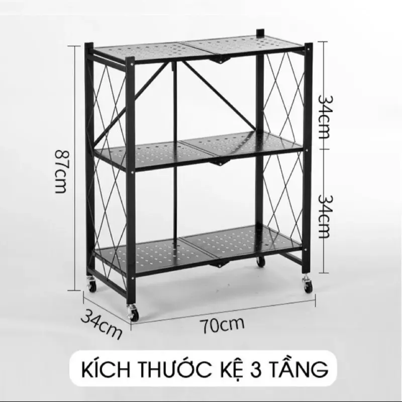 Kệ Sắt_Kệ Để Đồ Đa Năng Gấp Gọn Có Bánh Xe 3/4/5 Tầng Tiện Ích Kitchen sắt go 3