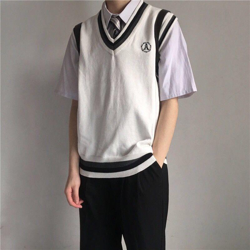Áo Len Vest DKSweater, Phong Cách Đại Học Mùa Thu, Dành Cho Học Sinh Nam, Xu Hướng Hàn Quốc, Không Tay, Cổ Chữ V, Áo Len Dệt Kim, Áo Vest JK, HK 3