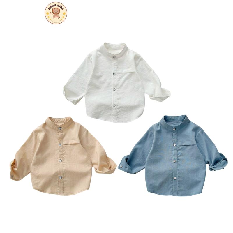  Áo sơ mi DÀI TAY cho bé trai bé gái chất ĐŨI xước CỔ TRỤ mát mềm đứng dáng thấm mồ hôi - HADU KIDS 10-27kg 