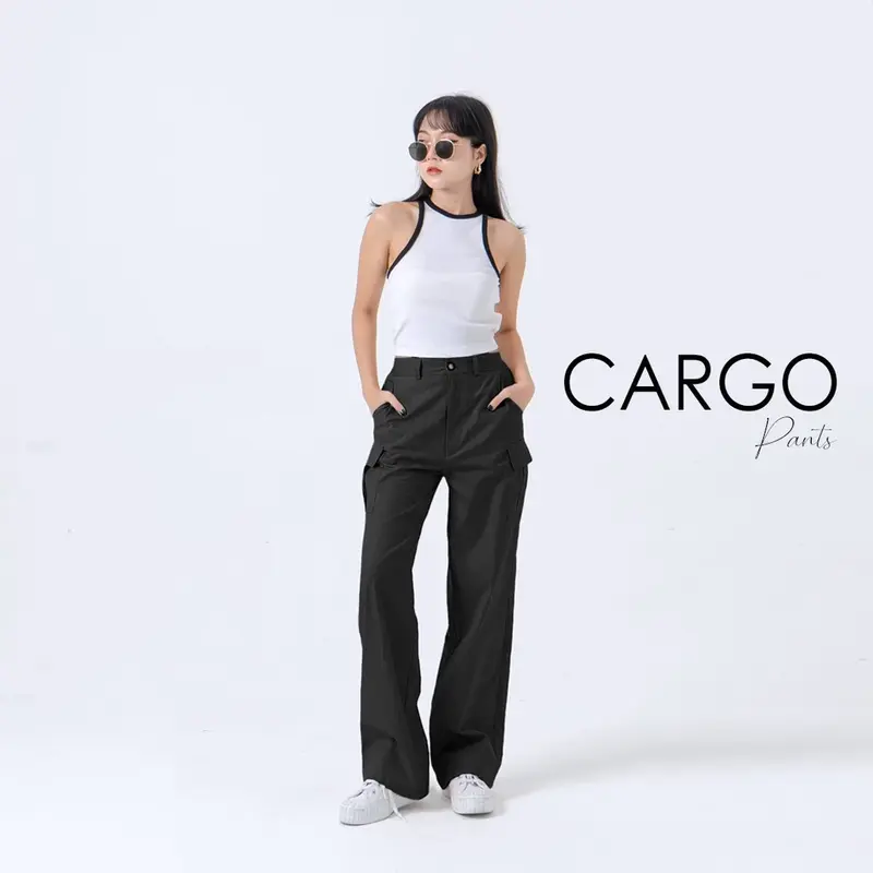 Cargo Pants Wanita - Celana Cargo Pants Wanita - Cargo Highwaist Loose Pants American Drill 3