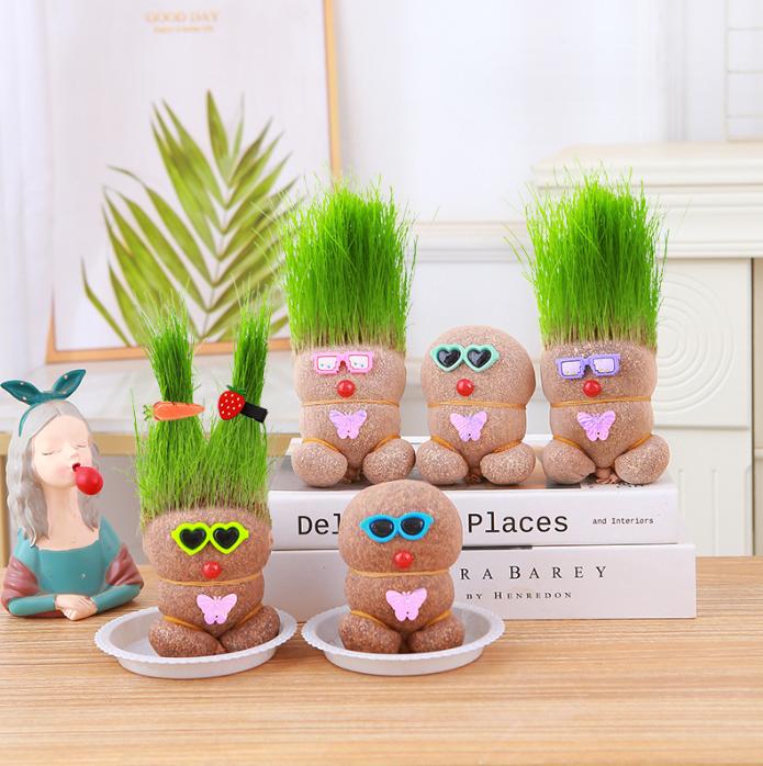 Búp Bê Đầu Cỏ Mọc Tóc Mini Dễ Thương Trồng Cây Cỏ Trang Bàn Làm Việc, Quà tặng Đồ chơi cho bé