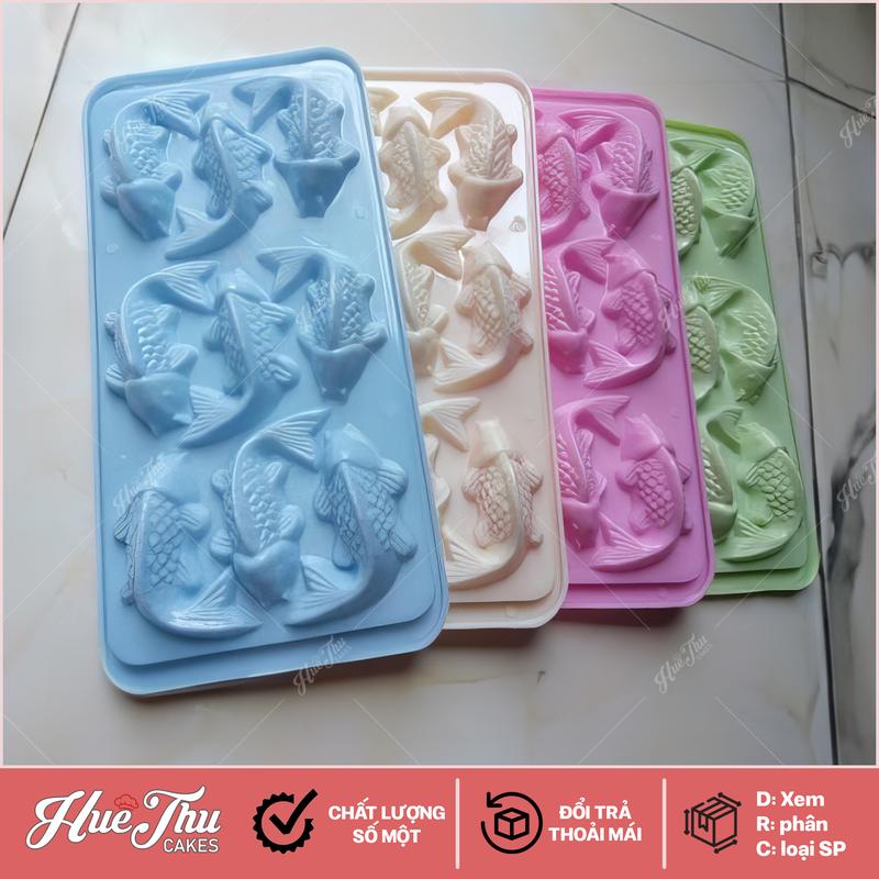  Khuôn rau câu khay đá Cá Chép nhỏ  vỉ 9 con  làm bánh rau câu 3D 4D nhấn xôi fondant socola nến hanmade 