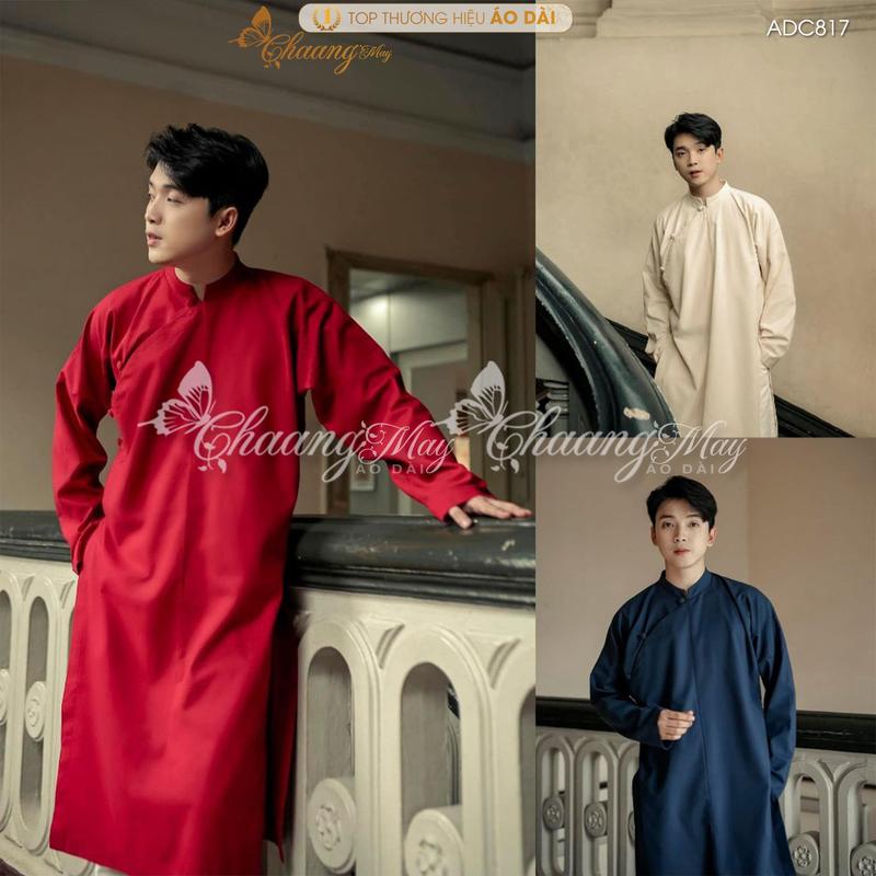   TẶNG KHĂN XẾP  Áo dài Nam cách tân truyền thống CHAANG may sẵn ADC817  áo dài trang trí cúc nút chụp hình dự tiệc cưới lễ tết đẹp Menswear Đỏ Đô Da Be Kem 