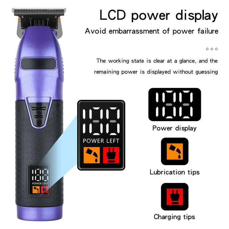 Professional Cordless USB Charging LED Display Men Hair Trimmer Kit, 1 Electric Hair Clipper & 4 Limited Comb & 1 Charging Cable & 1 Cleaning Brush 4