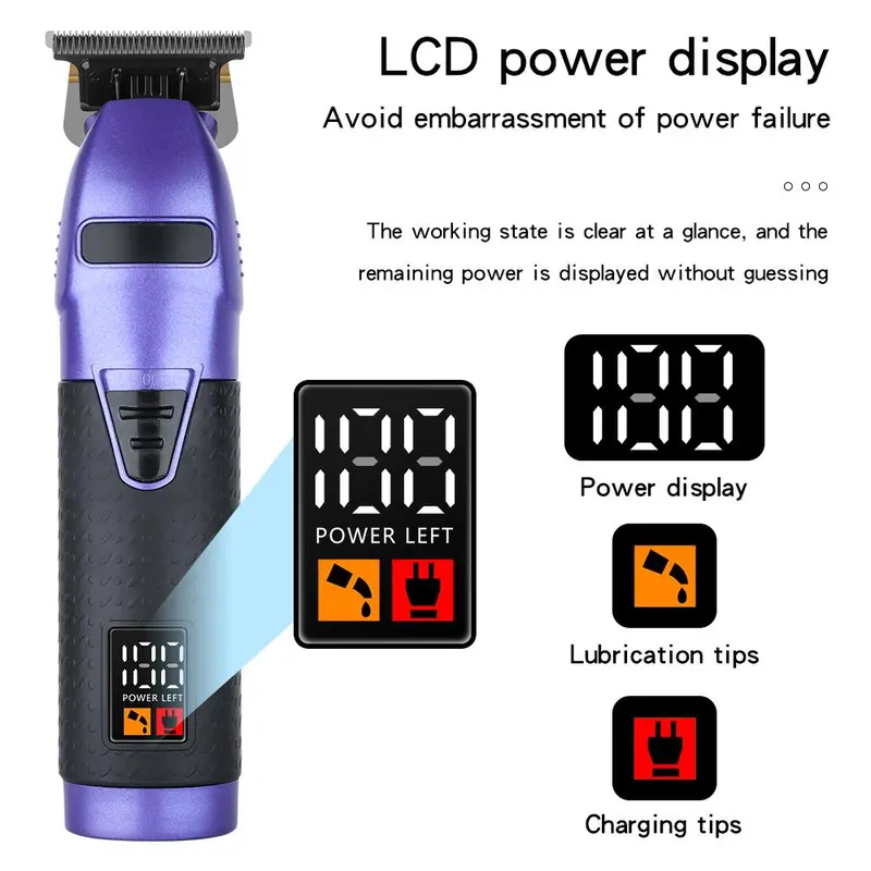 Professional Cordless USB Charging LED Display Men Hair Trimmer Kit, 1 Electric Hair Clipper & 4 Limited Comb & 1 Charging Cable & 1 Cleaning Brush 4