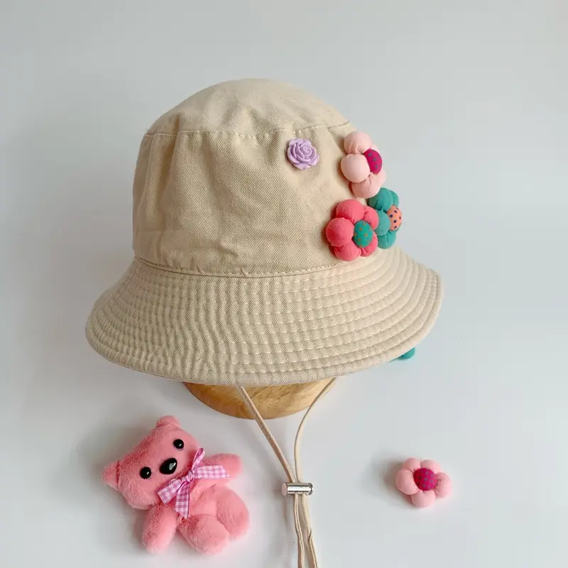 [Mũ Nón Trẻ Em 3-8tuổi] Nón vành Đính Hoa Nhí- 15-25kg(vòng đầu:50-53cm)- Chất vải cotton mềm mịn. 1