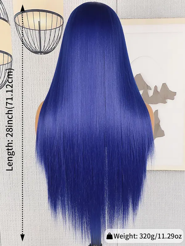 28 Inch Long Straight Wigs for Women, Gorgeous Fluffy Wigs without Bangs, Synthetic Lace Front Wigs for Party, Daily Use 1