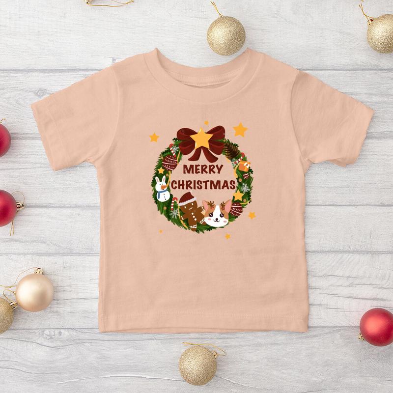 Product Introduction of Merry Christmas Design Pattern Family Short Sleeve Shirts Christmas Apricot Parent-child Clothes Xmas Kids Shirt 4
