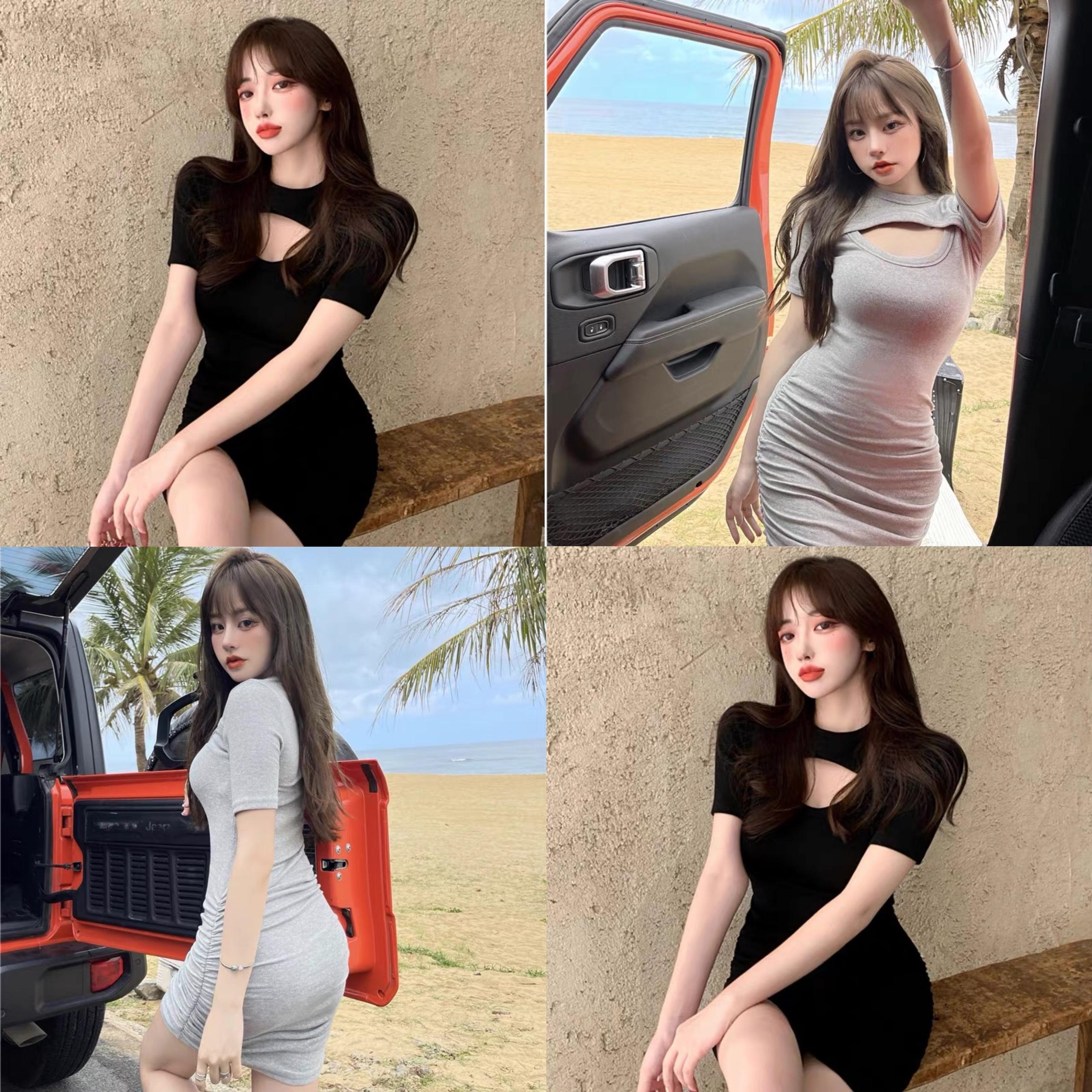 [Xả Kho] Đầm Thời Trang Bigsize Thiết Kế Siêu Xinh Cho Các Nàng Nữ Cotton Women Dress Xám Đen - B.1063