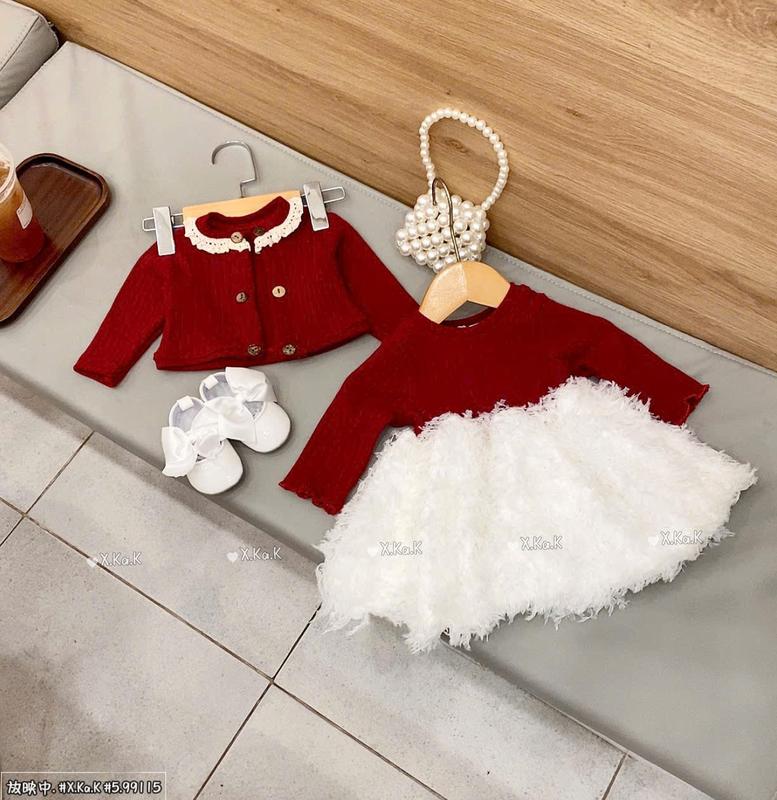 T. Huyền Sét Váy Lông Vũ Kèm Áo Khoác len Cho Bé Gái 5-12 Kg, Váy Mặc Mùa Đông