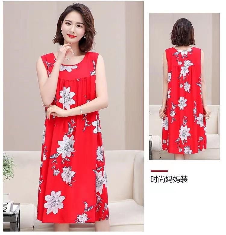 Product Introduction of Nightdress women's summer plus size sleeveless cotton silk mid-length artificial loose dress middle-aged elderly home pajamas 15