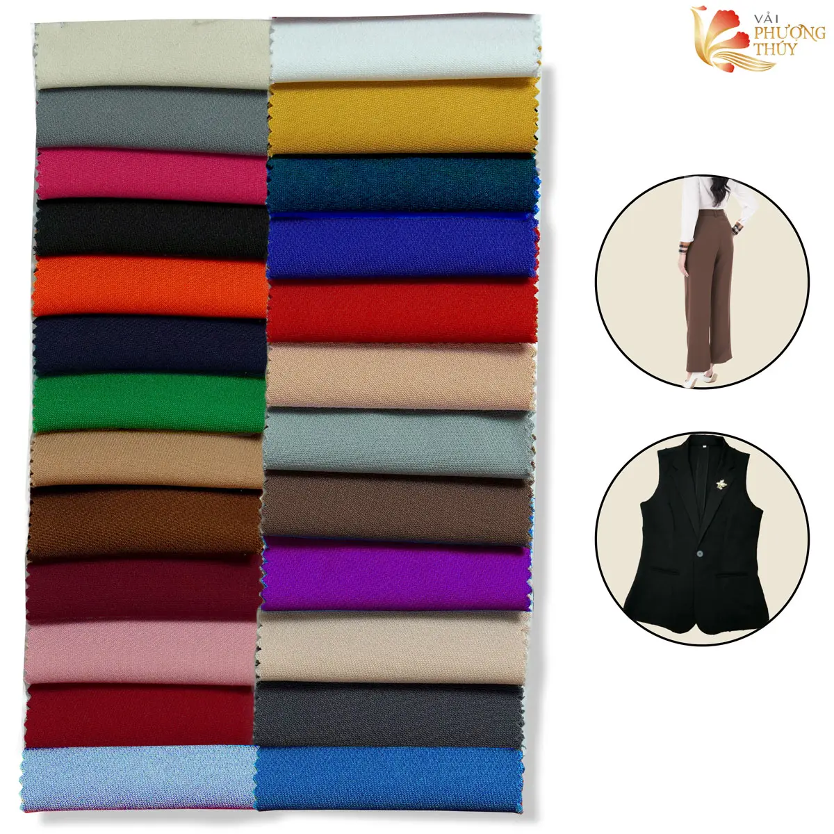 Vải tuyết mưa Nhật Nam Phượng Thúy chuyên may quần tây nam nữ, may vest và đầm chất liệu vải co giãn dày dặn khổ ngang 1m50