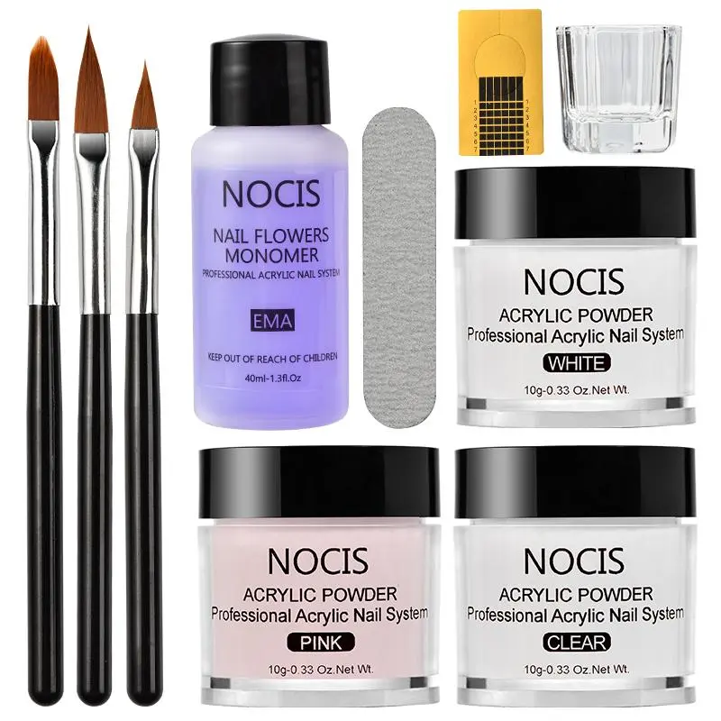 Professional Acrylic Nail System Set, 10pcs/set Acrylic Nail Powder & Liquid Monomer with Acrylic Nail Brush Suitable for Nail Extension, Acrylic Nail Tools Set for Nail Art Salon Use Home DIY
