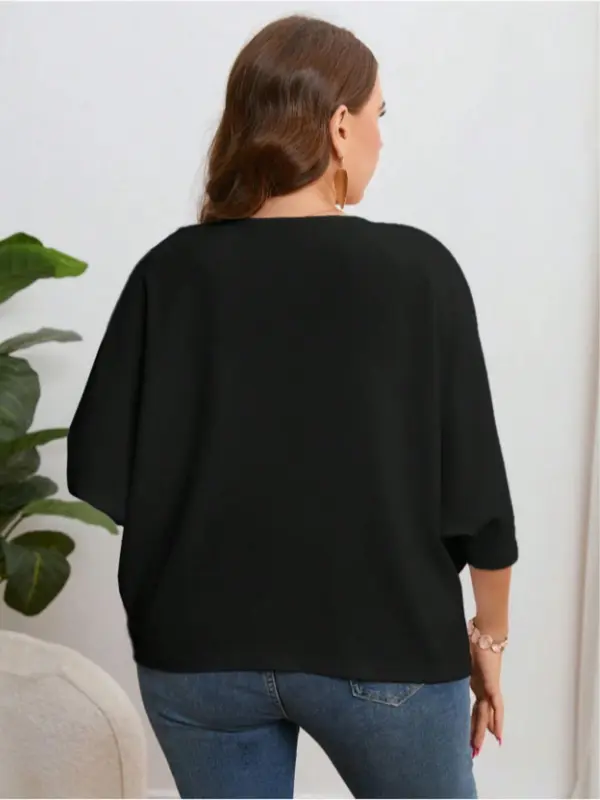 【Plus Size】 Solid Open Front Jacket, Casual 3/4 Sleeve Outerwear for Spring & Fall, Women's Clothes for Daily Wear 1