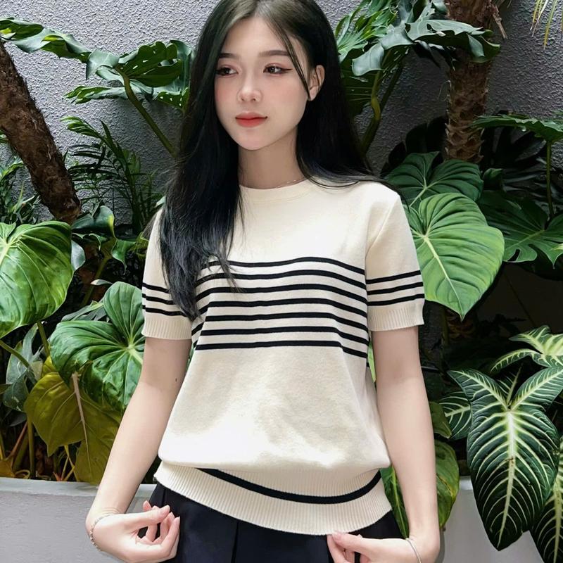 Áo thun nữ cổ tròn hình thêu chất len dệt kim hàng QC loại 1 SUMIISHOP mã QC94 Women Top