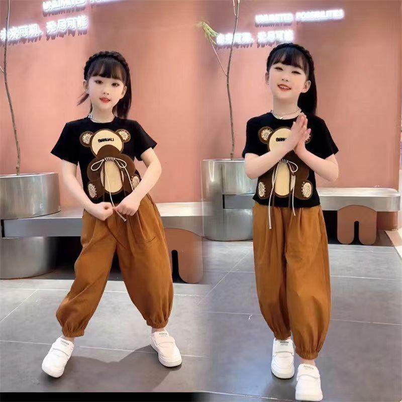 Product Introduction of Bộ Đồ Mùa Hè Cho Bé Gái, Cỡ Trung Bình Và Lớn, Thời Trang Mới, Thiết Kế Gấu Hoạt Hình, ngắn Tay, Phong Cách Thường Ngày Dáng Rộng Vừa Vặn, Quần Hai Mảnh, 2023 15