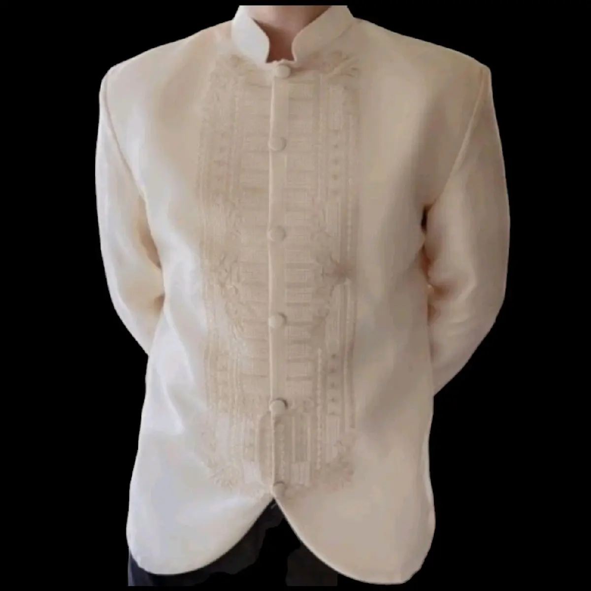 Mall Quality Coat Barong for Men with Satin Lining, Embroidered Design, Cream. Best for Wedding, Pre-nup shoots, graduations, JS Prom, Acquaintance, Company events, Oathtaking, and other Formal Events