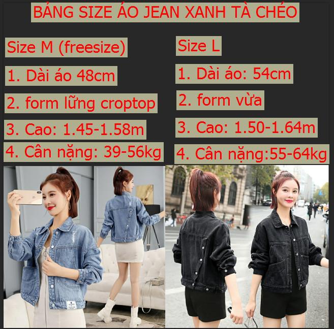 Product Introduction of Áo khoác jean nữ màu đen có túi ngoài phối tà chéo form croptop và vừa size 39-4kg BB Lady.Shop 0