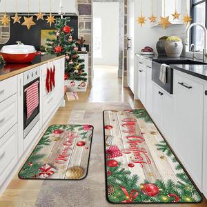 Christmas Themed Kitchen Mat, 2 Counts/set Non-slip Kitchen Rug, Festive Decorations for Home Kitchen, Home Decor, Room Decor