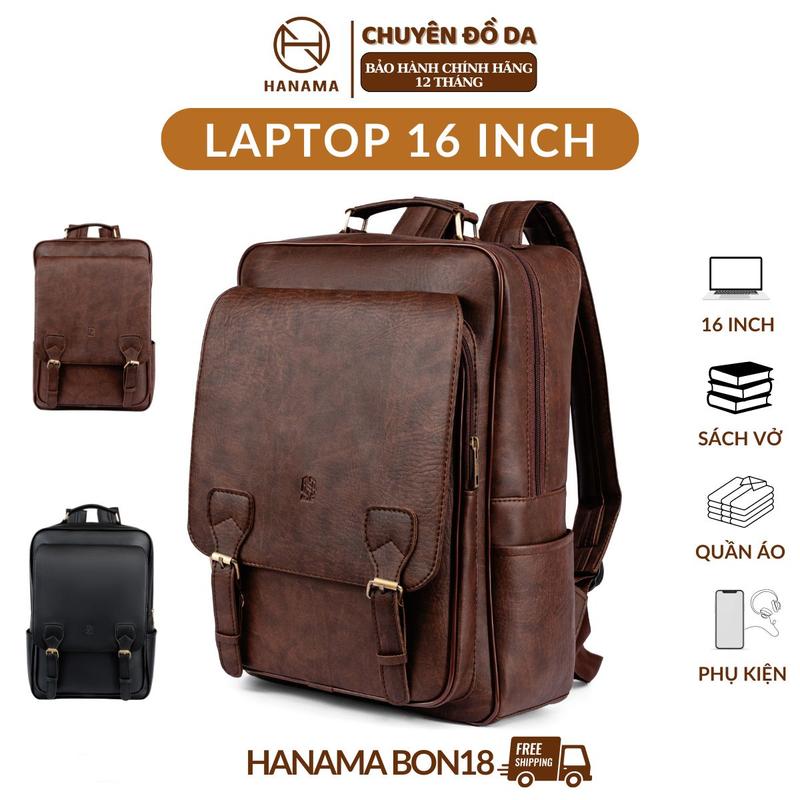 DAILY_HANAMA _Balo Da thời trang đựng laptop đa năng Bag Hanama Bon18 Đeo Vai Nhiều Ngăn khóa kẽm mạ Đồng