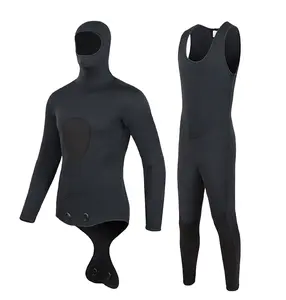 Pakaian Selam Hitam Polos 3MM Neoprene Wetsuit Untuk Menyelam Scuba Diving Suit Two-Piece With Hood Diving Set Untuk Free Diving Suit, Spearfishing Suit , Surfing Snorkeling Set For Surf Diving Snorkeling
