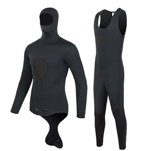 Pakaian Selam Hitam Polos 3MM Neoprene Wetsuit Untuk Menyelam Scuba Diving Suit Two-Piece With Hood Diving Set Untuk Free Diving Suit, Spearfishing Suit , Surfing Snorkeling Set For Surf Diving Snorkeling