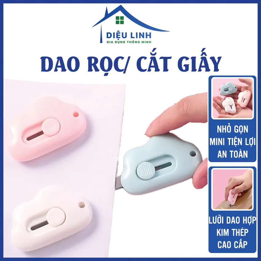 Dao rọc giấy mini hình đám mây cute, lưỡi dao hợp kim thép cao cấp, kích thước 6x4 cm (Trắng) Dieulinhshop