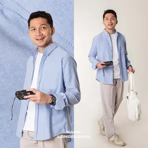 Kemeja Polos Pria Oxford WOODCUTTER Basic Shirt - Light Blue Longsleeve Lengan Panjang  Casual