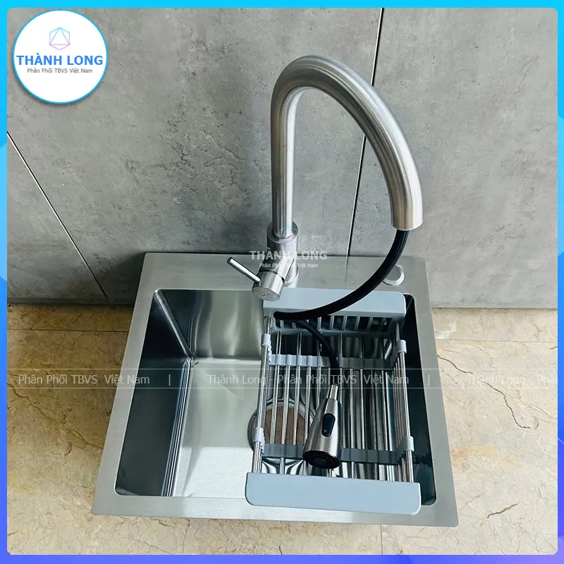 [45x40cm] Chậu Rửa Bát Inox 1 Hố Màu Inox Mờ Xước Cỡ Nhỏ, Bồn Rửa Bát 1 Hộc Inox 304 Cỡ Nhỏ 2