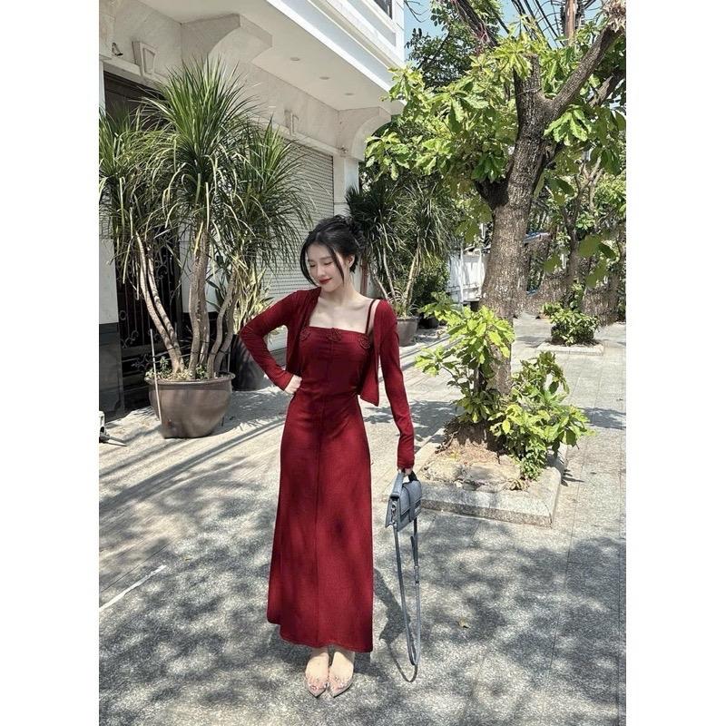 {V666 Dài 115cm BẦU MANG ĐƯỢC } Set Váy Body Len Tăm Lông Thỏ Kèm Khoác Ngoài Nhung Nữ Women Kem Áo Sò Kho Sỉ Bảo Ngọc