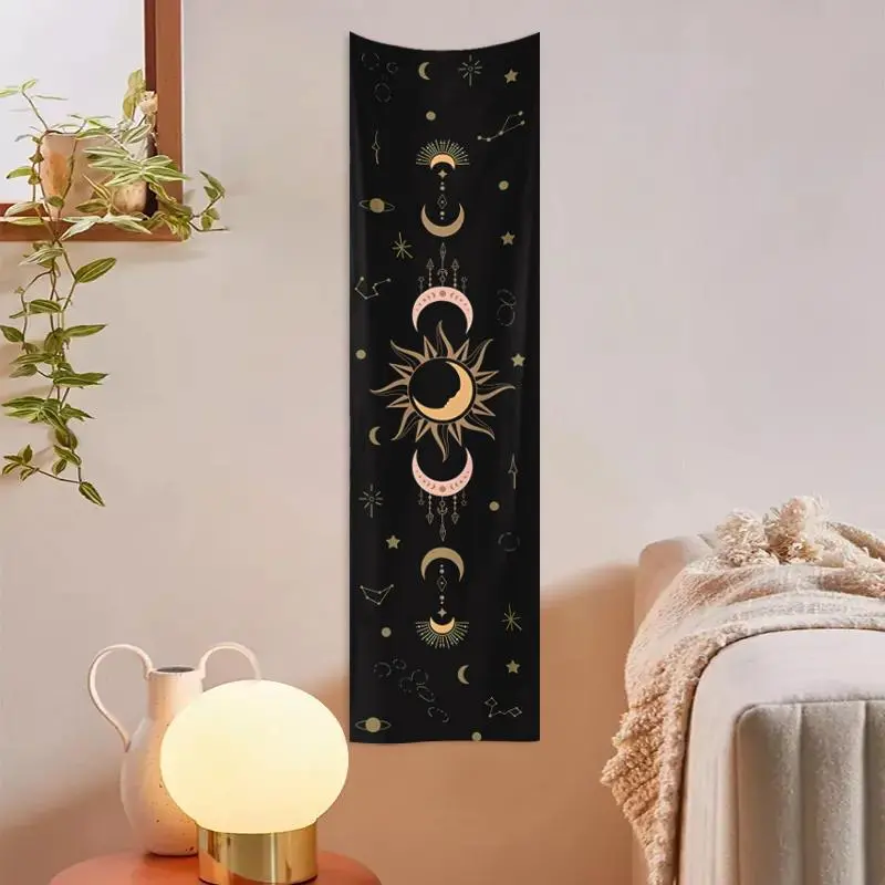 Boho Style Lunar Phase Print Tapestry, 1 Count Lunar Eclipse Cycle Wall Hanging Tapestry, Sun & Moon Pattern Hanging Decor, Summer Gift Ideas 0