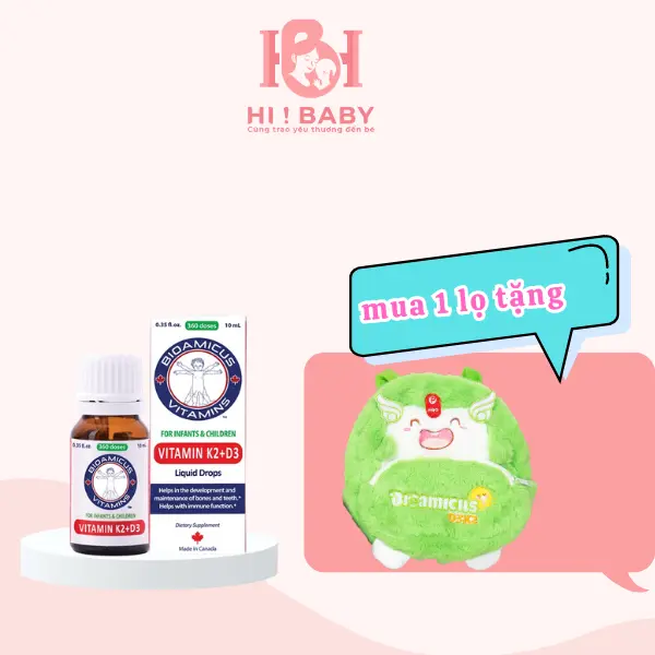 [ Mua 1 tặng 1] BioAmicus Vitamin K2&D3 - vitamin D3k2 MK-7 cho Trẻ lọ 10ml Tặng Balo xinh xắn cho bé bio dha