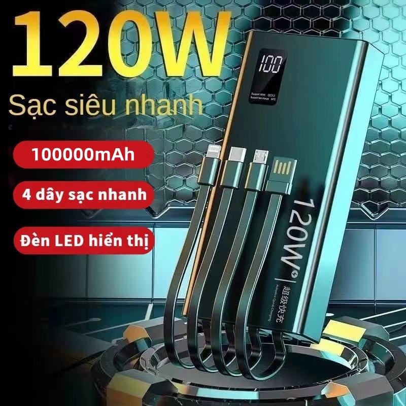   Sạc Siêu Nhanh  Pin sạc dự phòng cao cấp 100000mah Tích Hợp 4 Dây Sạc  Sạc Siêu Nhanh  Pin Dự Phòng Sạc Nhanh sac pin đa năng dung lượng lớn pin dự phòng dương cục sạc dự phòng 50000mah 100000mah 