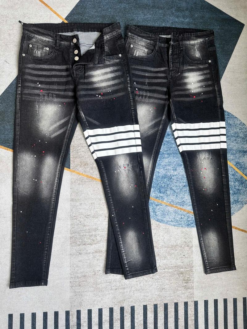 Product Introduction of QUẦN JEANS XÁM NAM DÀI 4 CÚC VẨY SƠN ĐI VIỀN TRẮNG SỌC NỔI 1 BÊN THỜI TRANG CÁ TÍNH   Menswear Denim Pants Có Túi 23