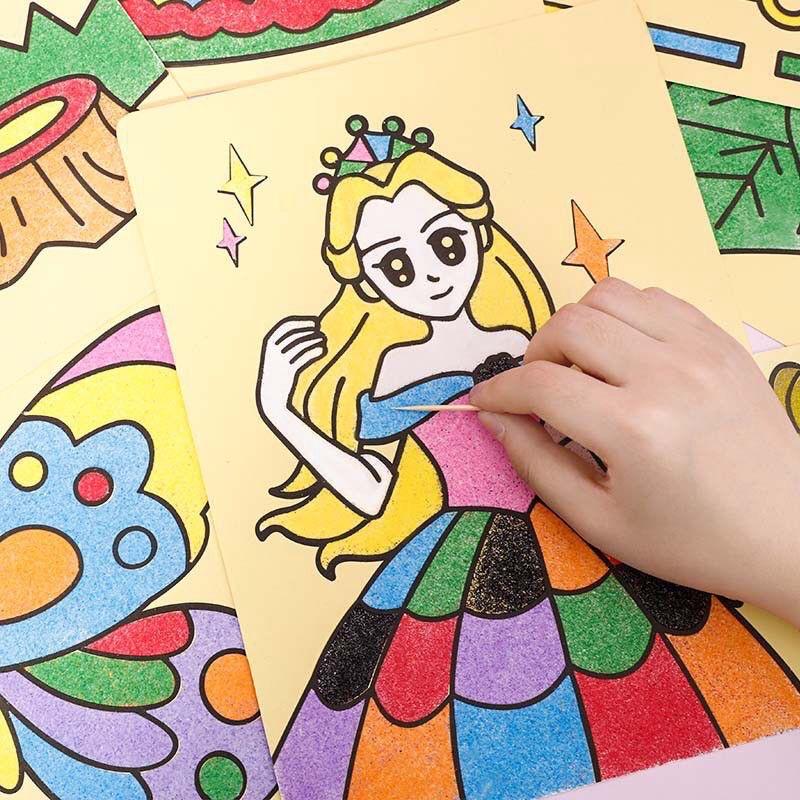 (Thêm cát riêng + quà tặng 5 món )Set 10 tranh cát khổ A4/A5 có kèm cát  - Đồ chơi tập tô Toy