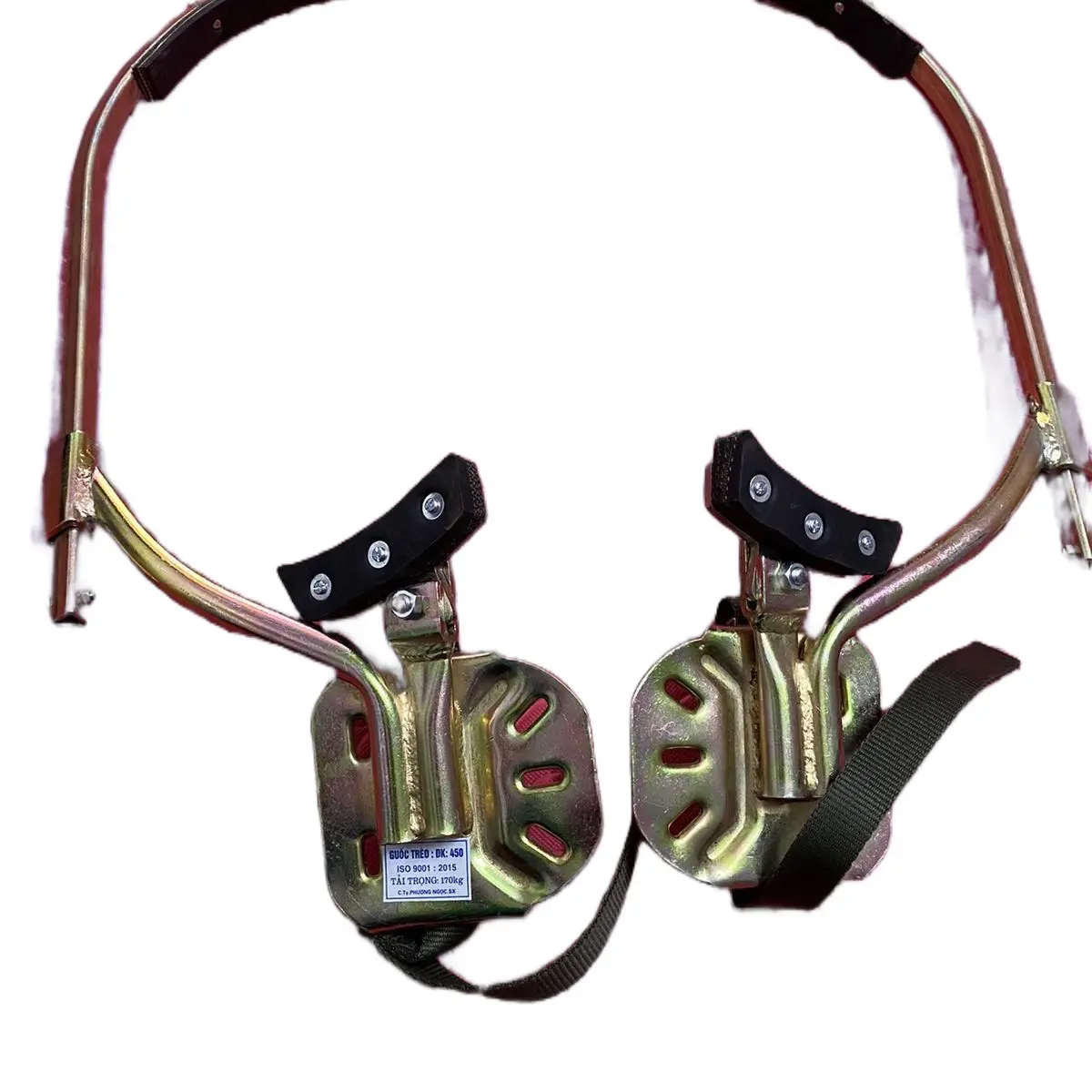 Guốc leo trụ điện ĐK450mm.Với guốc leo trụ đk450 có thể leo trụ cột có đường kính đến 450mm.  Tải trọng 170kg.Sản xuất bởi công ty Phương Ngọc.