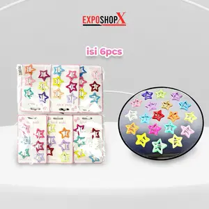 Jepit Bintang Polos 6pcs / Jepit Rambut Bentuk Bintang Aksesoris Rambut Wanita Rambut Warna Warnin
