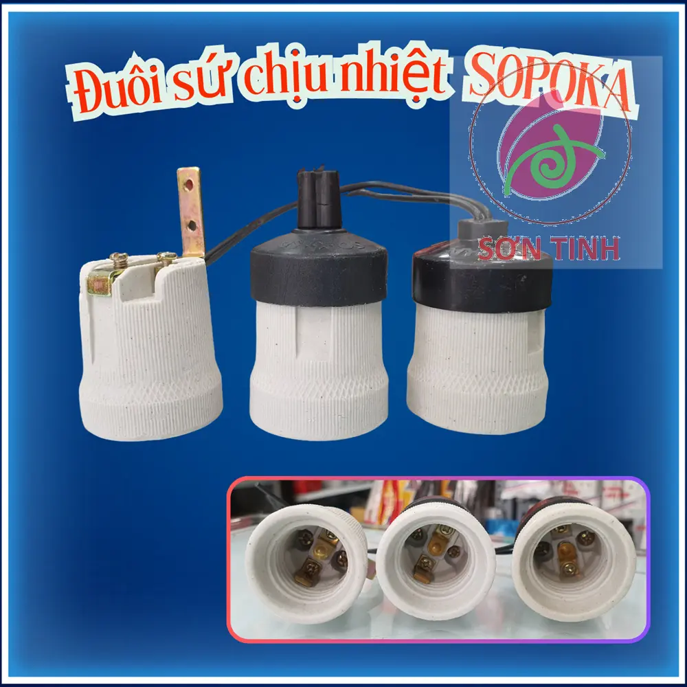 Đui đèn sứ chịu nhiệt chịu mưa trong nhà ngoài trời ren vặn xoáy E27 SOPOKA