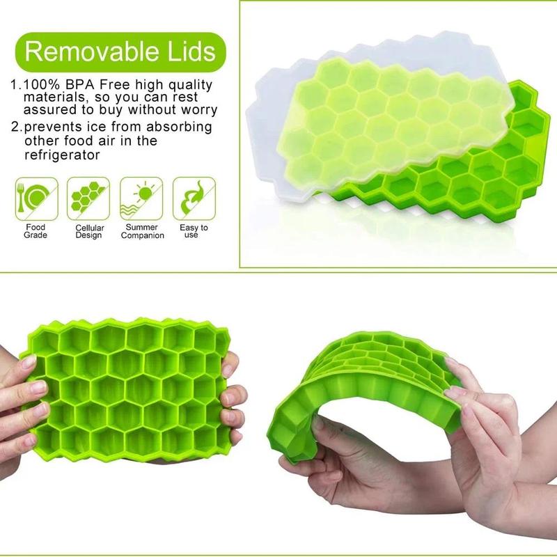 37 Girds Honeycomb Ice Cube Trays Reusable Silicone Ice Cube Mold BPA Free Ice Maker with Removable Lids Kitchen Utensils 3