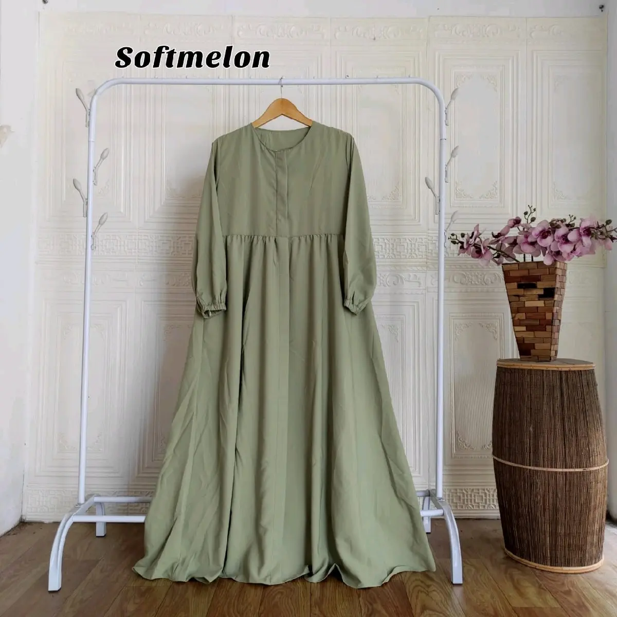 gamis lamia/ gamis wolfis Polos terbaru Muslim Rempel Wanita Dress Coklat Hijau Inara